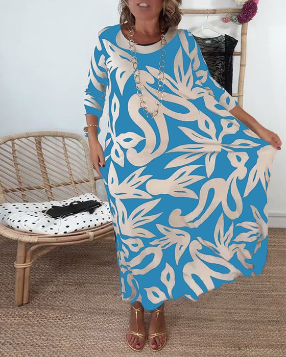 Kjole Med Rund Hals Og Lange Ærmer Med Print