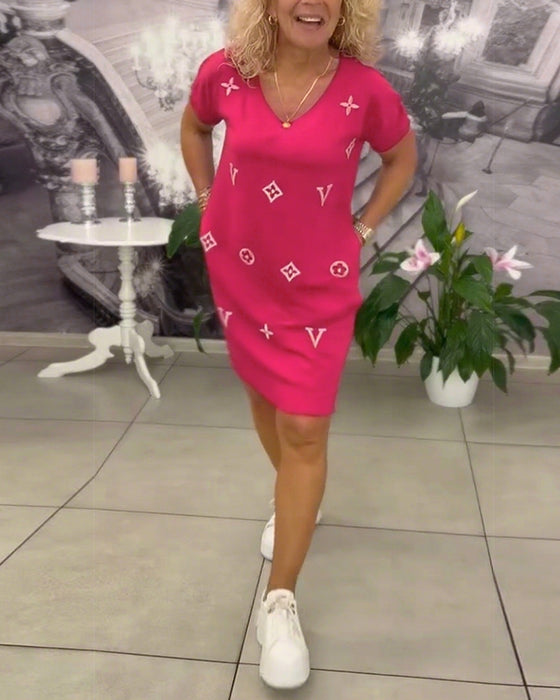 Kjole Mode V-Hals Korte Ærmer