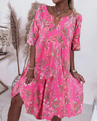Bedrucktes Resort-Kleid Mit V-Ausschnitt