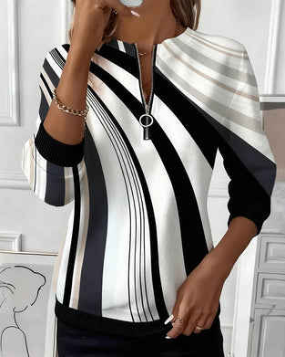 T-shirt med afslappet lynlås og geometrisk print