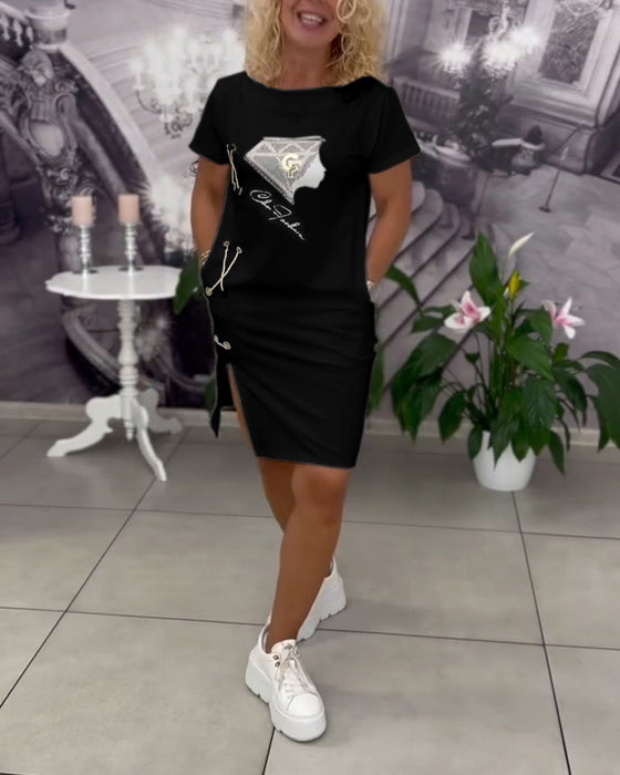 Kjole Printet Tætsiddende Slids