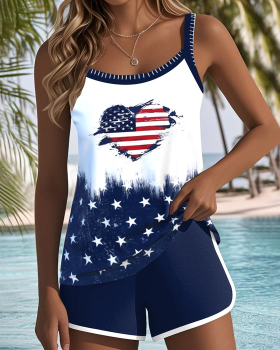 Tankini Amerikansk Flag Hjerteprint Todelt
