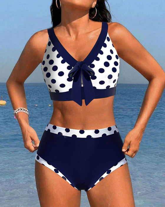 Patchwork Polka Dot Bikinier med høj talje