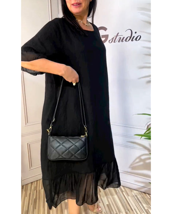 Kortærmet kjole med paneleret mesh