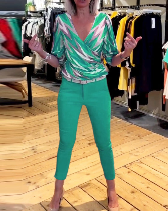 Nedringet top med print