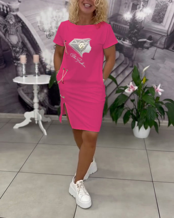 Kjole Printet Tætsiddende Slids