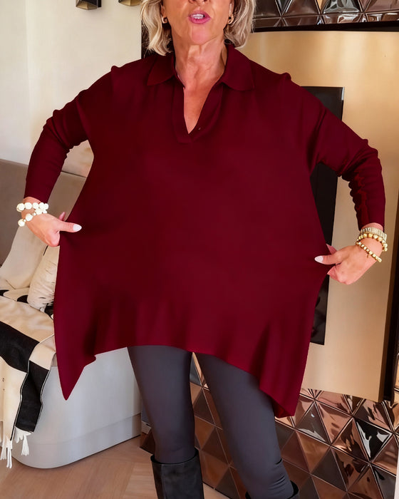 Uregelmæssig Krave Langærmet Top