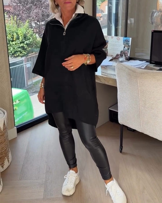 Pullover Ståkrave Halv Lynlås Løs