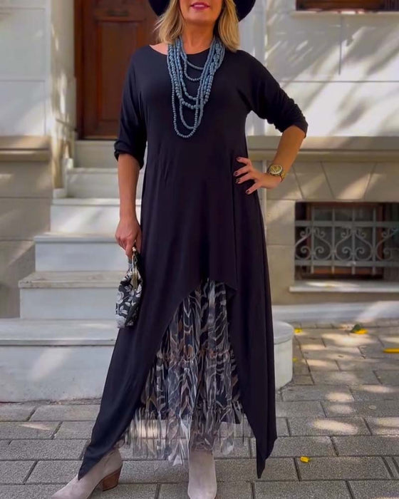 Kjole Langærmet Ensfarvet Uregelmæssig