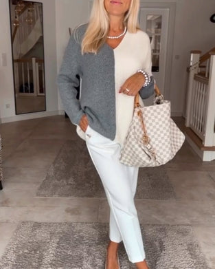 V-hals farveblok sweater