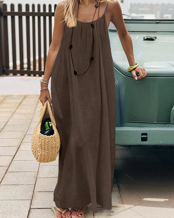 Kjole Ensfarvet Rys Bagløs Spaghettibælte Maxi