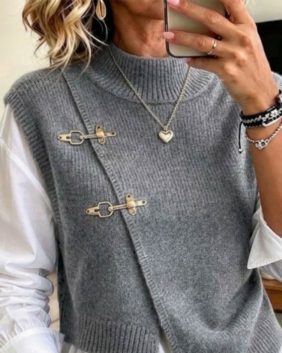 Sæt Halv Turtleneck Diagonal Knappet Sweater Vest