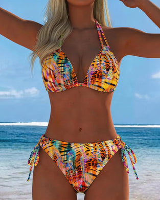 Bikini Farverig Leopard Tryk Halterneck