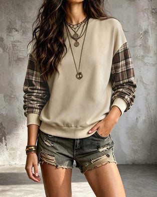 Sweatshirt Plaid Patchwork Raglanærme