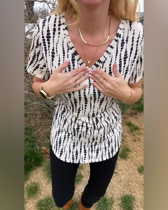 T-Shirt Trykt Kortærmet V-Udskæring