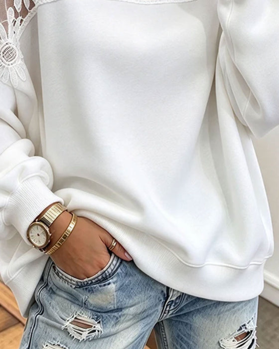 Sweatshirt Rund Hals Solsikke Blonder Patchwork