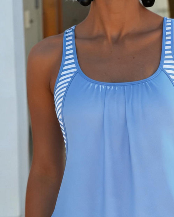 Tankini Blå Og Hvid Stribe Patchwork