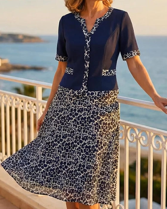 Sæt Patchwork Blomstret Top + Blomstret Nederdel