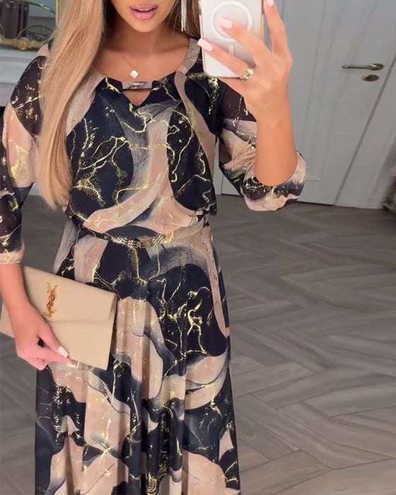 Kjole Elegant Trekvartærme Trykt Talje