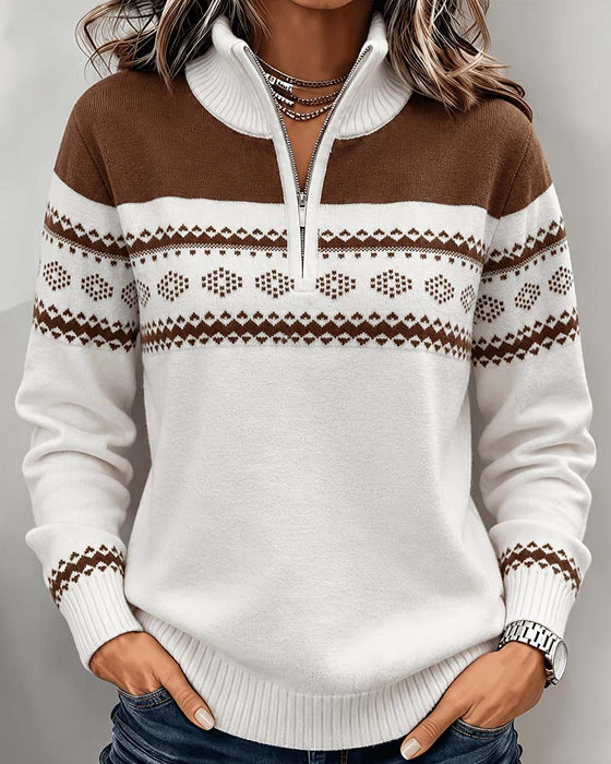 Sweater Halv Lynlås Stående Krave Løs