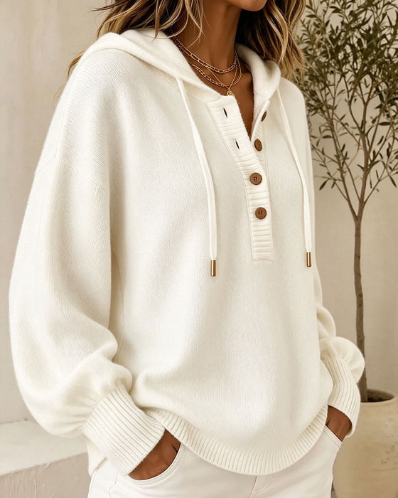 Pullover Hætte Knap Lanterme Snøre Sweater