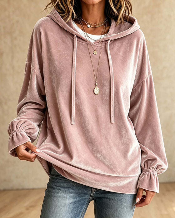 Hoodie Ensfarvet Langærmet