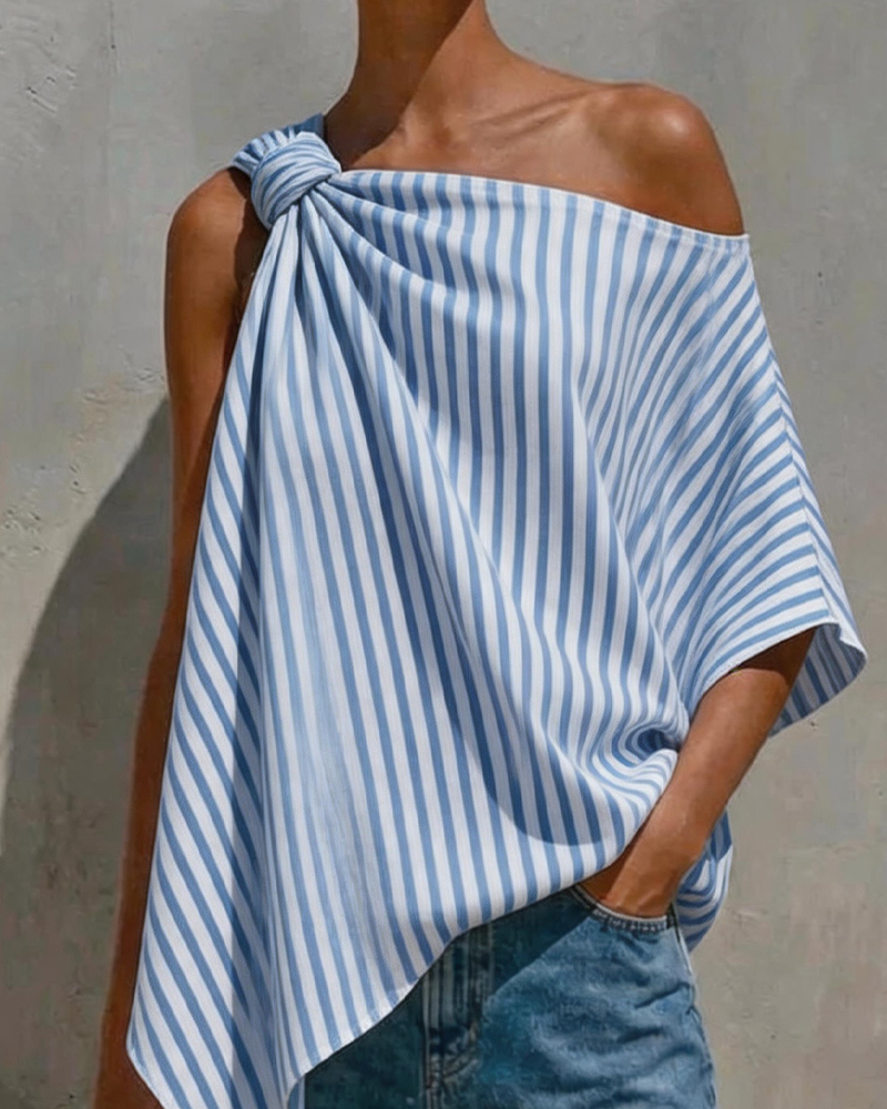 Bluse Stribet Løs Asymmetrisk Design