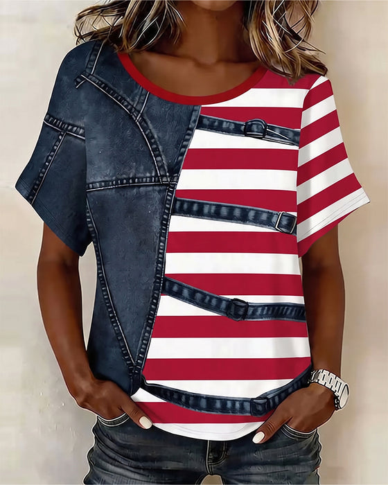 T-Shirt Stribe Patchwork Tryk