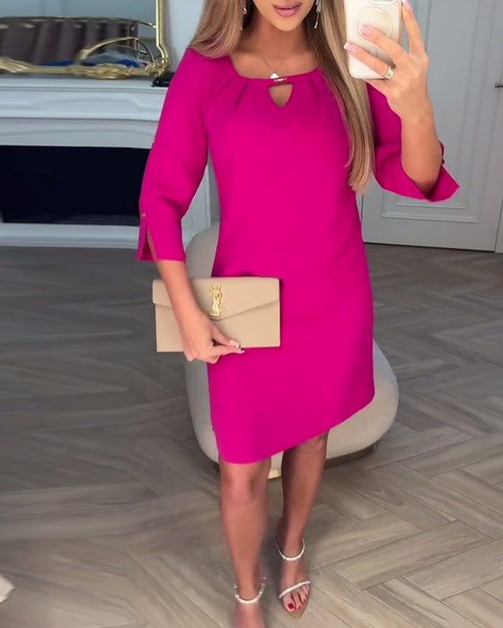 Kjole Elegant Ensfarvet Hul Lige