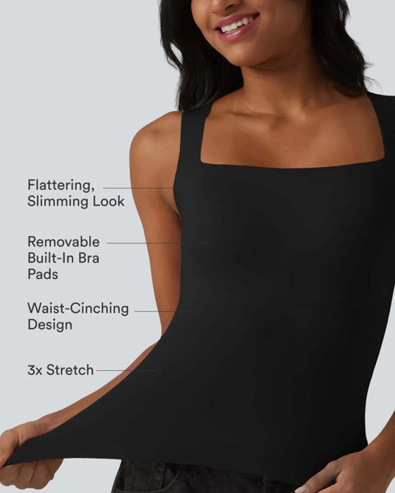 Tank Top Ensfarvet Firkantet Hals Indbygget Bh