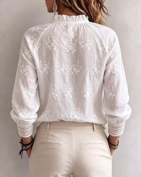 Bluse Ruffle Kant Mandarin Krave