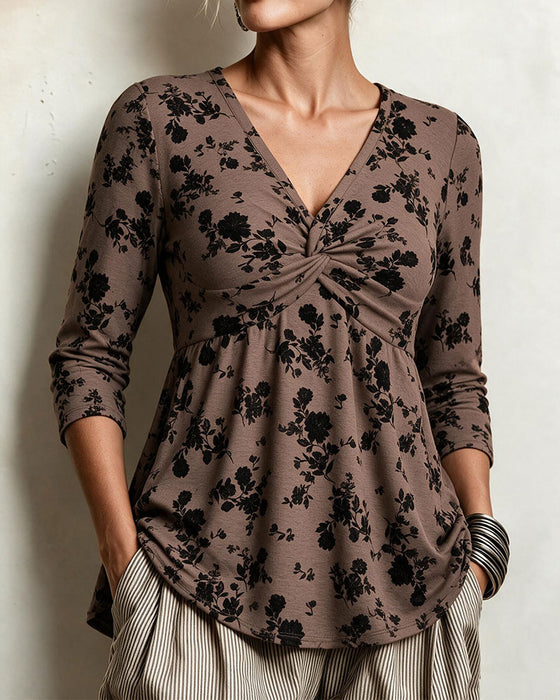 Top V-Hals Tryk Casual