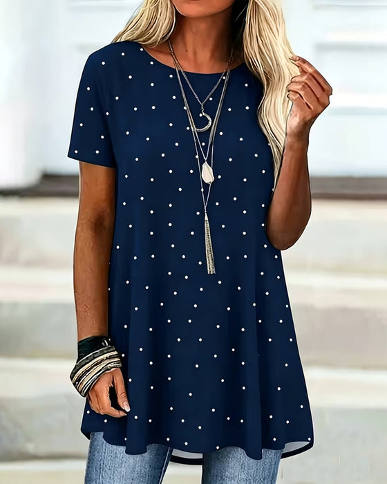 Bluse Polka Dot A-Linje Kort Ærme