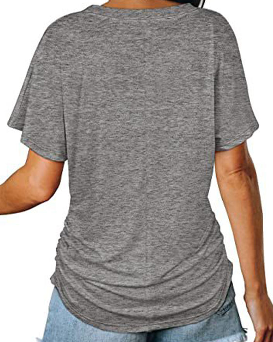 T-Shirt Plisseret Ensfarvet V-Udskæring