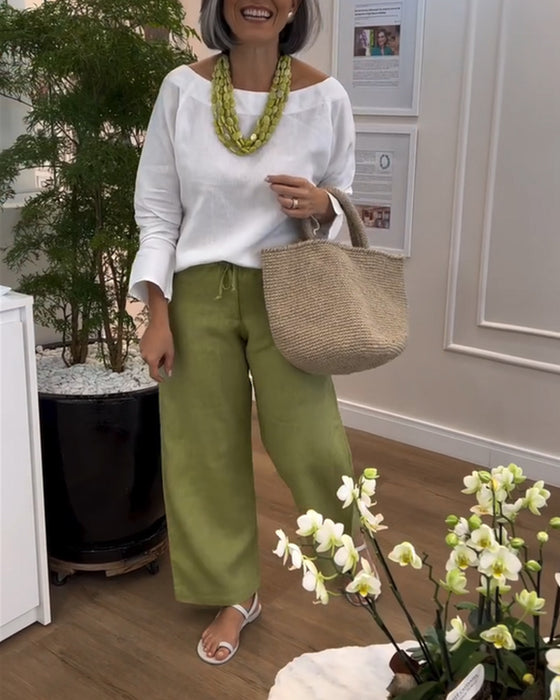 Bredebenede Bukser Med En Enkelt Farve, Casual Stil Og Trækrem