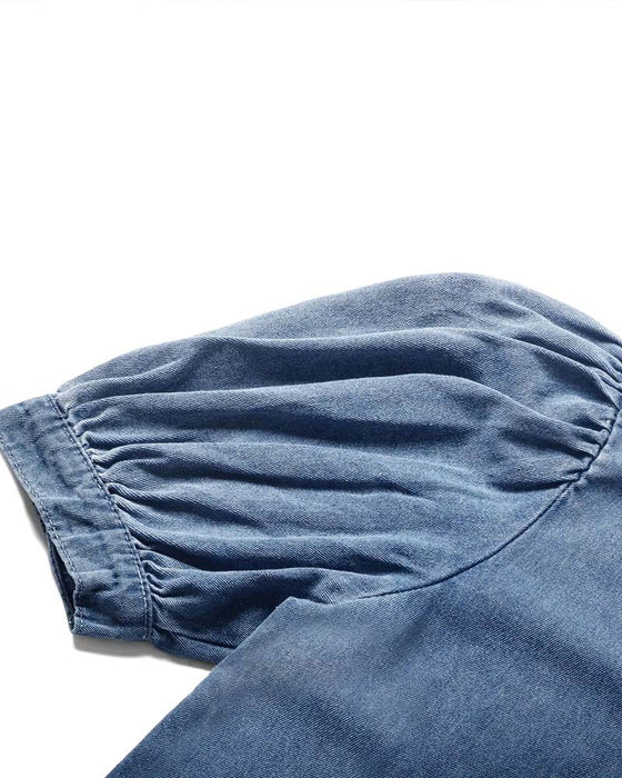 Skjorte Trykknap Denim Lanterne Ærme Løs