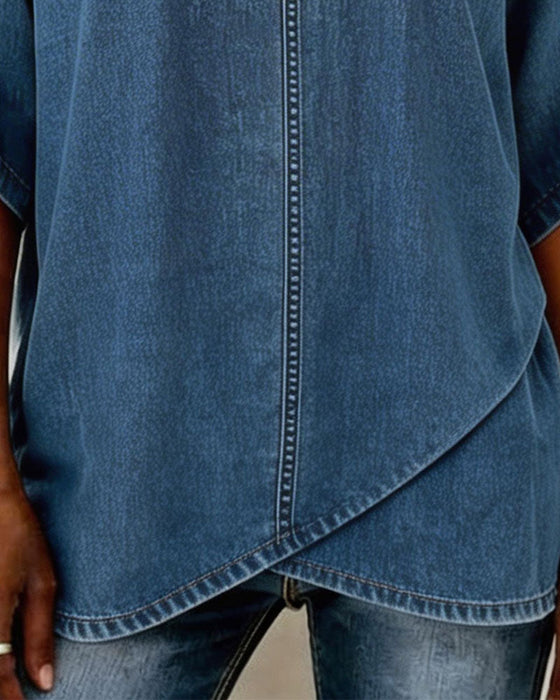 Top V-Udskæring Afslappet Denim