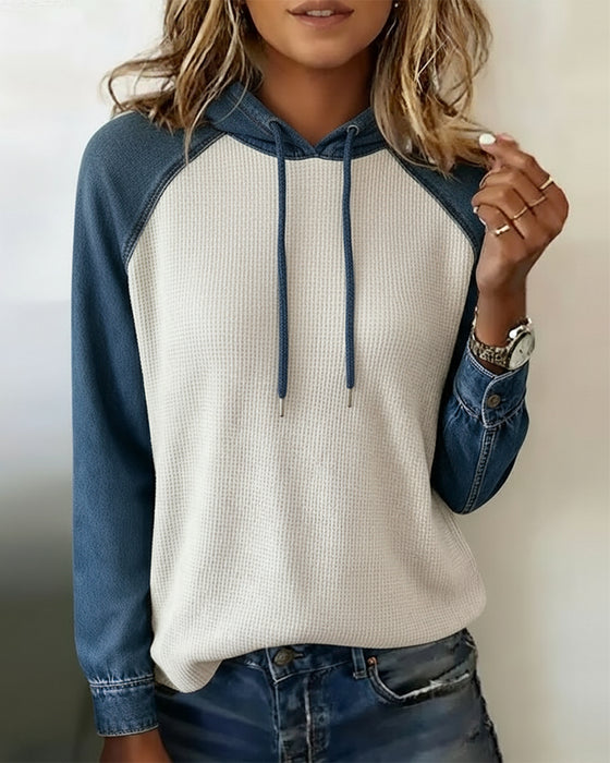 Hoodie Stilfuld Denim Strikket Patchwork