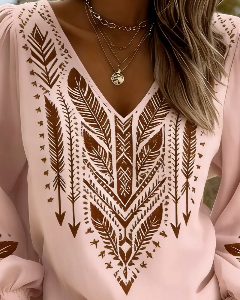 Bluse Pufærme V-Hals Los