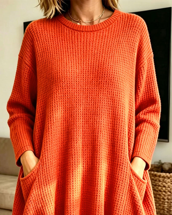 Sweater Dress Stilfuld Lang Ærme Lomme