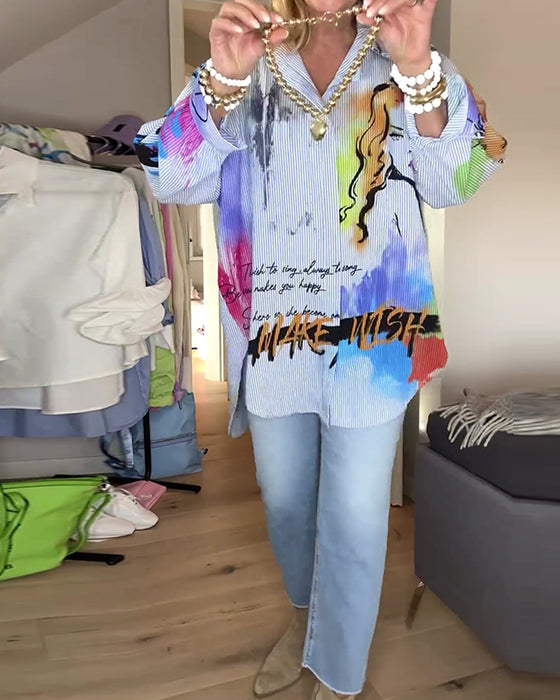 Stilfuld langærmet skjorte med portrætprint