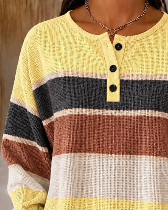 Sweatshirt Rund Hals Knappet Kontrast Stribet