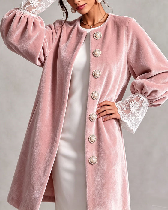 Jakke Patchwork Ærme Knap Trendy