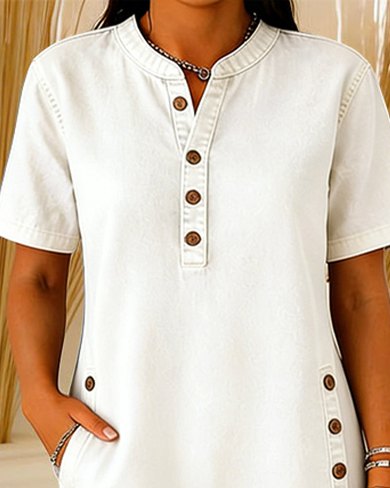 Kjole Knappet Casual Denim