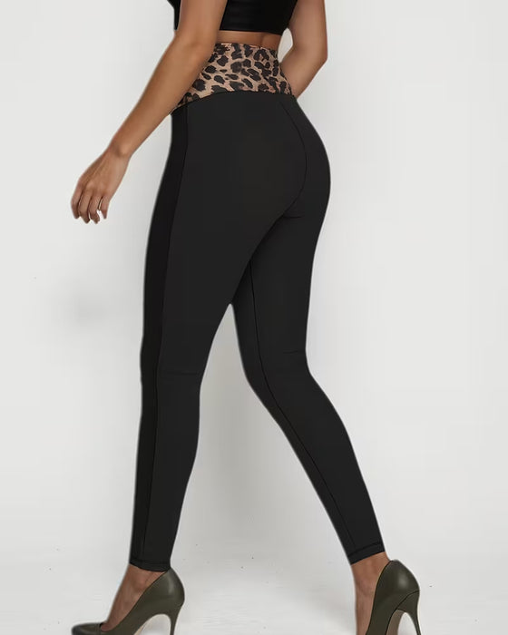 Bukser Høj Talje Leopard Print Stram Skinny