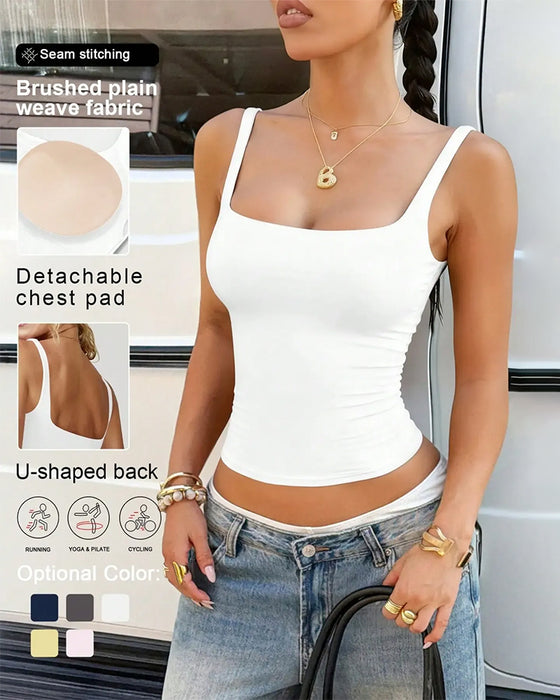 Tank Top Ensfarvet Firkantet Hals Indbygget Bh