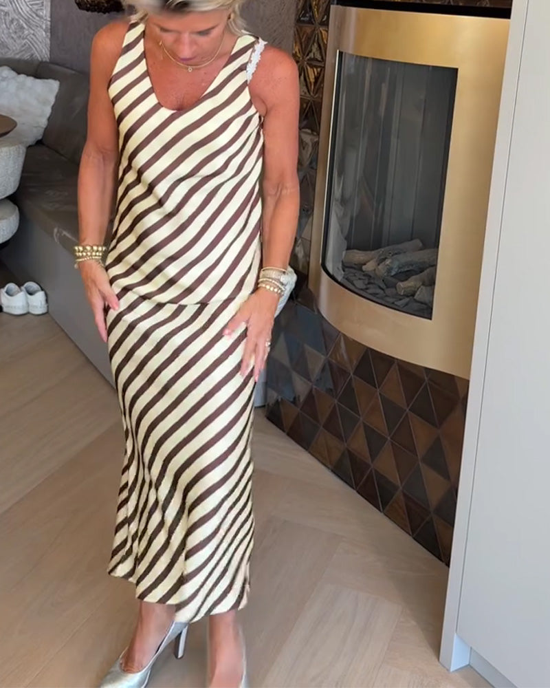 Kjole Ærmeløs Stribe Slip Maxi