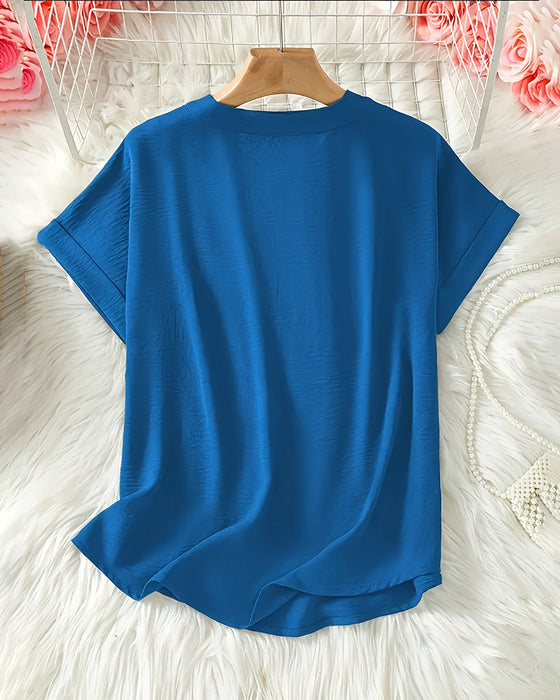 Bluse Løs Enfarvet Kvindelig Casual