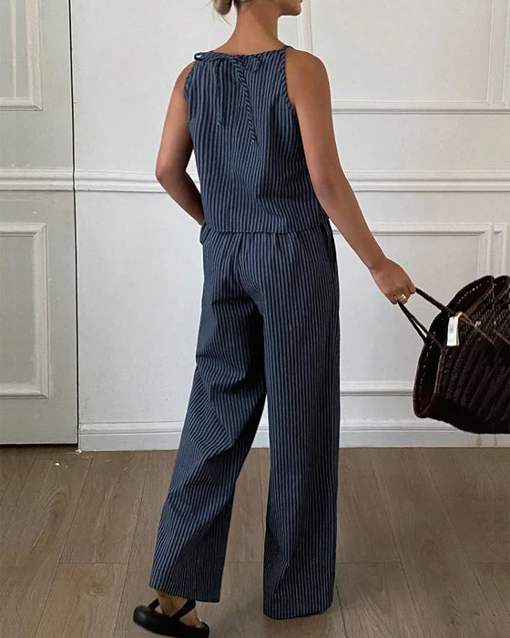 Sæt Stribet Camisole Brede Ben Bukser