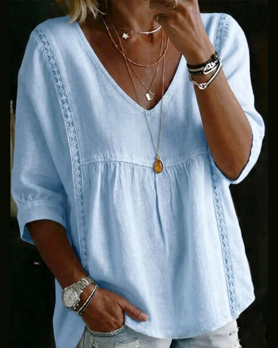 Bluse V-Hals Knipe Hul Plisseret